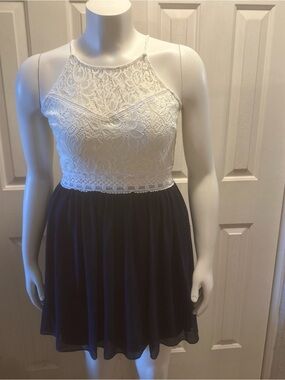 by & by black and White Lace Halter Cocktail Dress